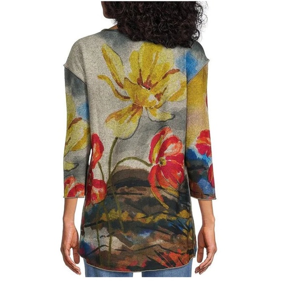 Multiples Floral Print Long Sleeve Top, 3/4 Sleeve, Petite Large - Picture 2 of 11